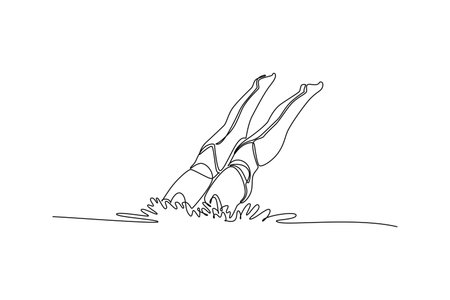 Continuous one line drawing two women's legs are perfectly synchronized as they execute vertical descent into water. Fluid motion of aquatic sport. Single line draw design vector graphic illustrationのイラスト素材