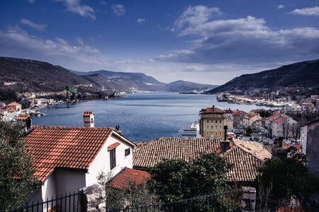 Landscape view of Bakar Bay from top of the city. Spring in Bakar, Croatia, Europe.