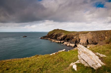 The rugged scenery of Martin's Haven, Pembrokeshire, West Wales.の写真素材