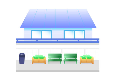 blue house scene cartoonのイラスト素材