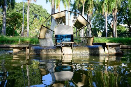 Low speed deep surface Chaipattana aerator designed by King Rama 9 of Thailandの写真素材