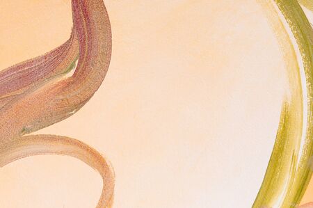 Close-up of strong pastel colour cream wall with curvature brush paintingの写真素材