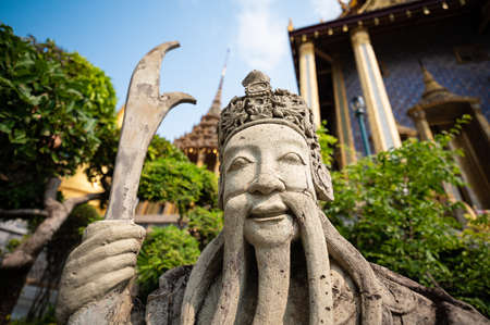Chinese granite stone statue that ever used as weight balancer in a liner ballast a century ago  in Wat Prakaew Bangkok Thailand in Wat Prakaew Bangkok Thailandのeditorial素材