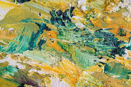 Close up surface of bright and vivid color oil painting with dabbing techniqueの写真素材