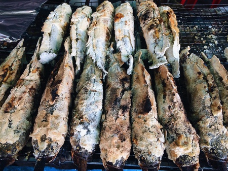 Salt crusted grilled fish