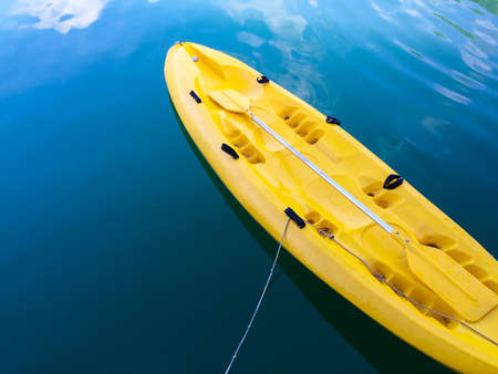 Colorful kayak align the waters of river, Thailand. Kayak. Kayak at the river with space for text wording.の写真素材