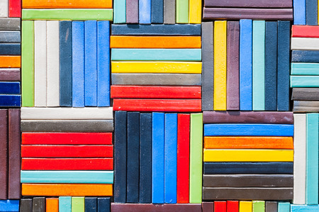 Ceramic wall. Colorful ceramic ground. Tiles multicolor. Tiles multicolored Rectangular shaped brick. Handmade arts of Asia.の写真素材