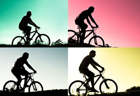 silhouette of bikersの写真素材