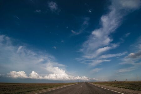 sunset on road go awayの写真素材