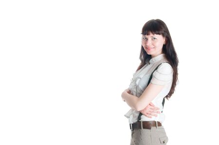 business woman with papers isolated on whiteの写真素材