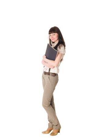 business woman with papers isolated on whiteの写真素材