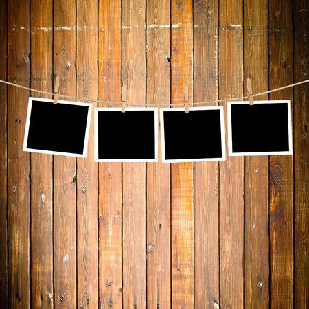 Blank paper sheets on a clothes lineの写真素材