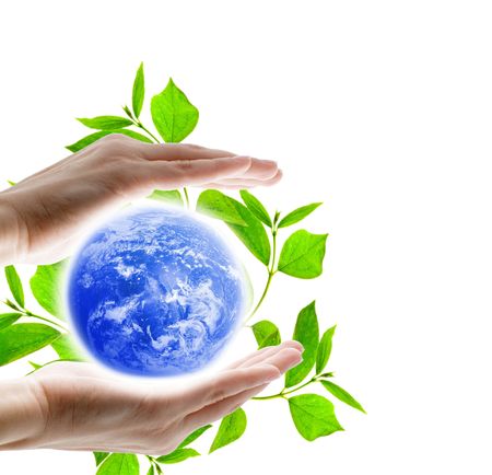 earth globe with human handsの写真素材