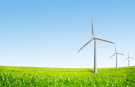 wind turbines on a fieldの写真素材