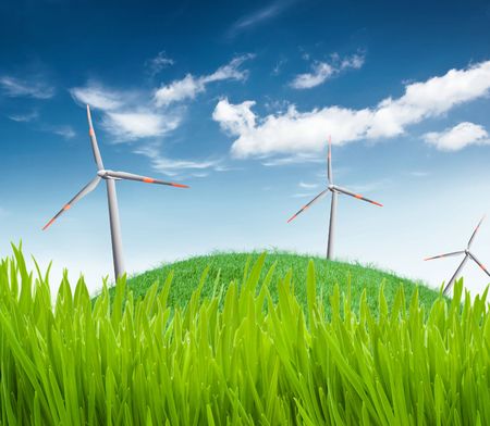 wind turbines on a fieldの写真素材