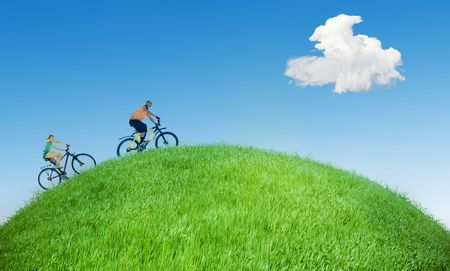 two bikers on green Earthの写真素材