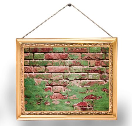 briks wall with frame on white backgroundの写真素材