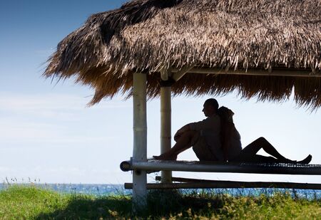 attractive couple at the beachの写真素材