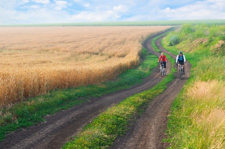 two cyclist relax biking outdoorsの写真素材