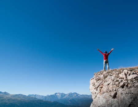man hiking in a mountainの写真素材