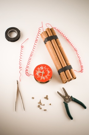 bomb assemble with toolware and dynamite