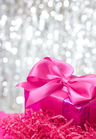 pink box on shiny decorationの写真素材