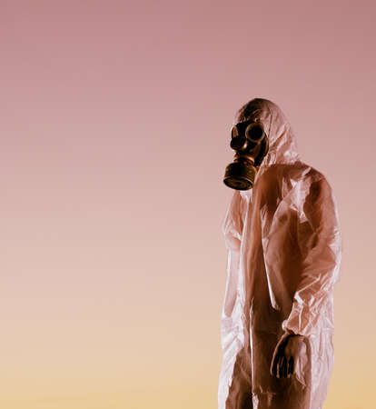 a man wearing gas maskの写真素材