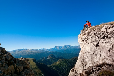 man hiking in a mountainの写真素材