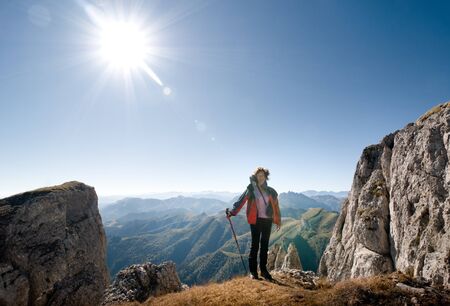 woman hiking in a mountainの写真素材