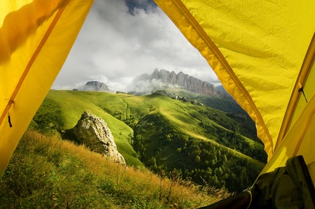 hiking in a mountainの写真素材