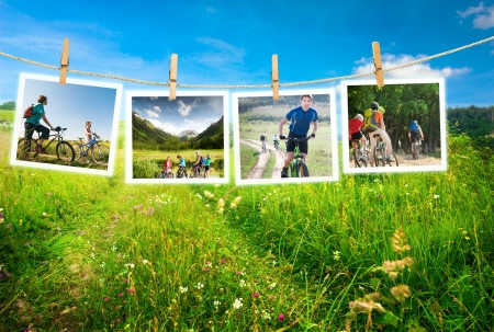 Human cycling outdoors collageの写真素材
