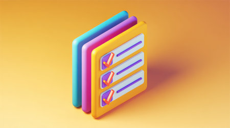 Colorful 3D Checklist Design with Vibrant Background for Task Management and Organization in Digital and Visual Contextsの素材