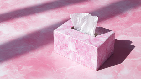 Soft Pink Tissue Box on Marble Surface with Gentle Shadows, Perfect Addition for Home Decor, Office Space, or Personal Care Settingsの素材