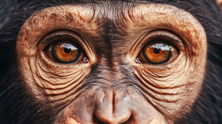 Close-Up Portrait of a Young Chimpanzee with Deep Brown Eyes Highlighting Expression and Intrigue in Animal Photography Capturing Nature's Beautyの素材