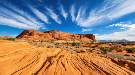 Stunning Desert Landscape with Dramatic Rock Formations, Clear Blue Skies, and Textured Sandstone in Beautiful Natural Environmentの素材