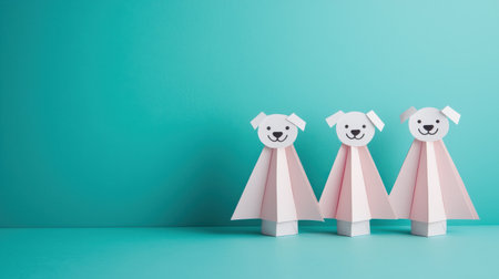 Charming Paper Bears with Bright Pink Capes on a Teal Background, Perfect for Children's Projects and Crafting Inspiration for Creative Mindsの素材