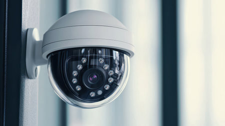 Modern Security Camera with Infrared Technology for Home or Office Surveillance System in an Elegant Indoor Environmentの素材