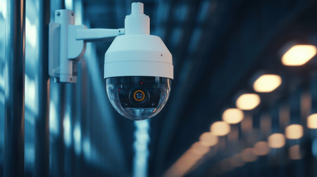 Modern Security Camera in Urban Environment with Blurred Background and Soft Lighting for Surveillance and Safety Applicationsの素材
