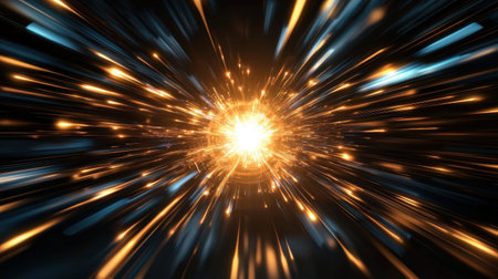 Explosive Flash of Light with Radiating Sparks and Motion Blur in Deep Space, Creating a Dynamic and Energetic Visual Effectの素材