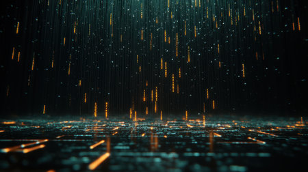 Futuristic Digital Rain with Glowing Particles and Abstract Lines Creating a Sci-Fi Background for Technology and Data Conceptsの素材