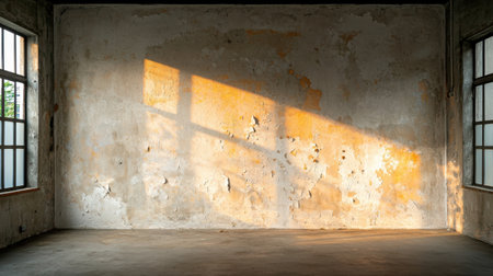 Sunlight Casting Shadows on Weathered Walls in an Abandoned Industrial Space with Rustic Charm and Exposed Textures for Creative Projectsの素材