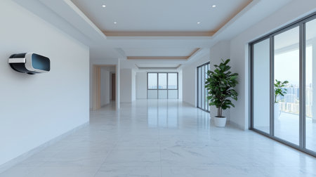 Modern and Spacious Interior of a Bright Open-Concept Room with Large Windows and Minimalist Design Elementsの素材