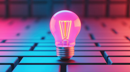 Vibrant LED Bulb on Textured Background, Illuminating Ideas with Colorful Glow and Modern Designの素材