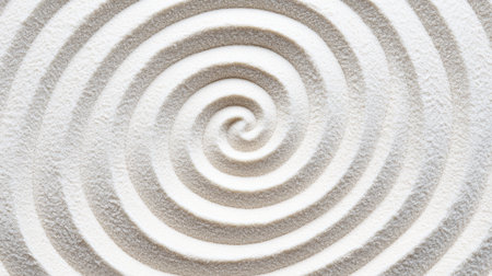Abstract spiral pattern created with fine sand, showcasing smooth curves and concentric shapes in neutral tones for minimalist decor and designsの素材