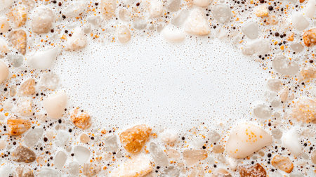 Bubbles and Natural Stones Forming a Unique Frame of Textured Background with Soothing Creamy Hues for Relaxing and Inviting Visual Experiencesの素材