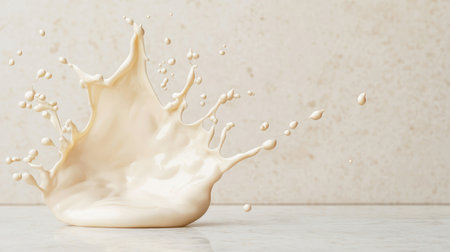 Creamy Liquid Splash on Light Background Capturing Dynamic Motion and Droplets of Freshness for Artistic and Culinary Visualsの素材