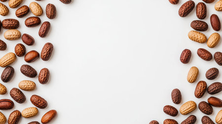 Variety of Colorful Chocolate Candy Beans Arranged Beautifully on a Light Background for Creative Culinary or Party Themesの素材