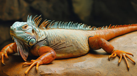 Vibrant Iguana Resting on a Rock with Detailed Textures and Colors, Majestic Reptile in Natural Habitat, Close-Up Photography of Wildlifeの素材