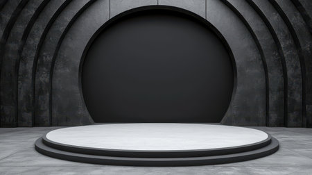 Modern Minimalist Stage Design with Curved Walls and Neutral Background for Presentations, Events, and Performances in a Contemporary Spaceの素材