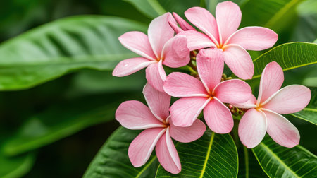 Delicate Pink Flowers Nestled Among Green Leaves in a Tropical Garden Showcasing Nature's Beauty with Vibrant Colors and Texturesの素材